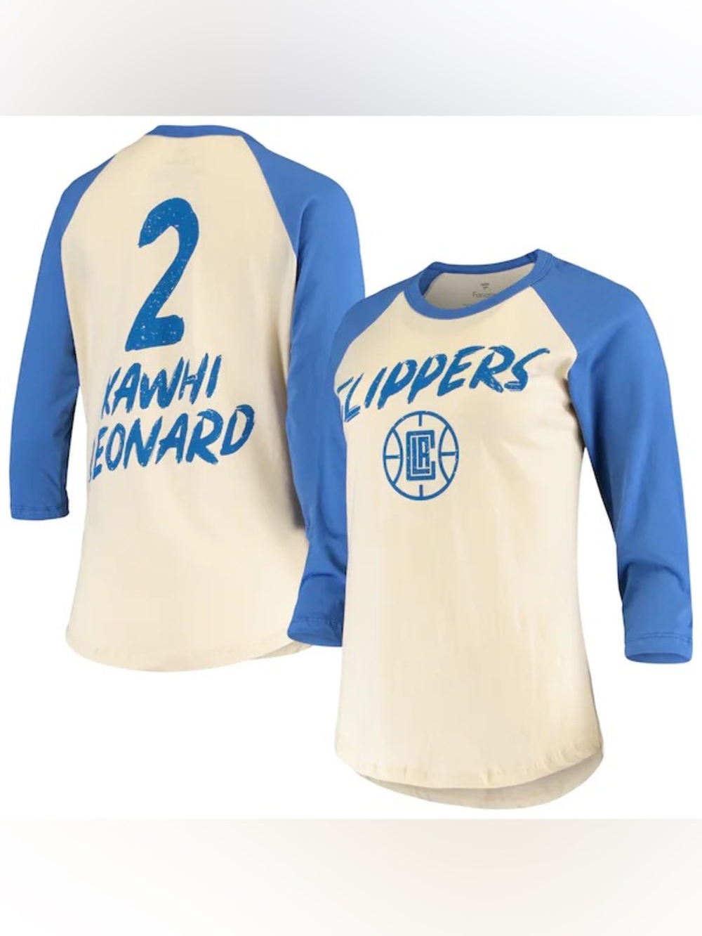 LA Clippers Kawhi Leonard Cream Raglan 3/4 Sleeve T-Shirt Size Large NEW NWT